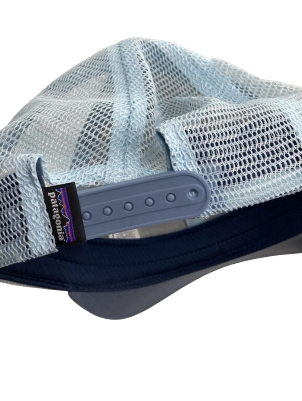 Patagonia Two-Tone Light Blue and White Mesh Kids Trucker Hat Organic Womens